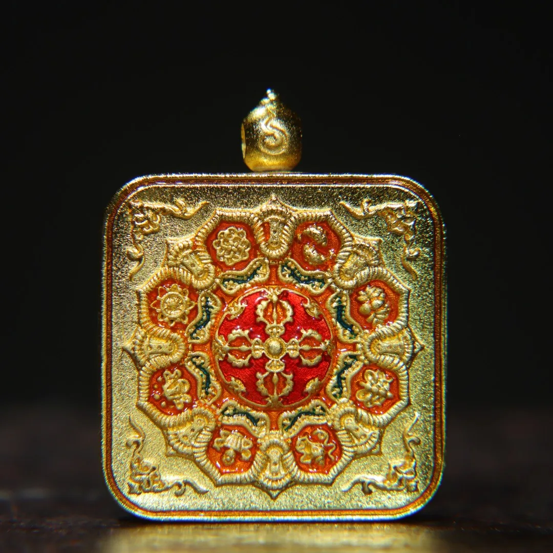 3.7x3 cm Metal Antique  Palace level Tangka pure handmade painted with the Yellow God of Wealth, exquisite Tangka amulet size3.7