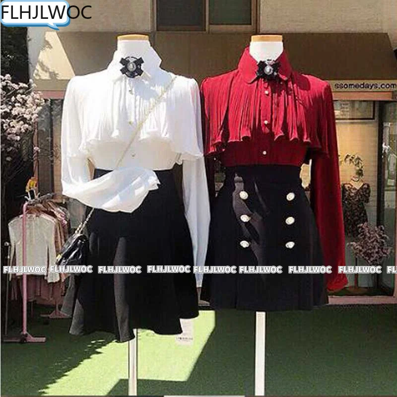 Women Cute Bow Tie Tops Preppy Style Vintage Japan Girls Korea FLHJLWOC Design Pink White Button Elegant Formal Shirts Blouses