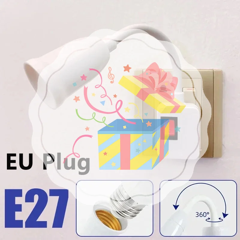 

E27 Держатель лампы с прямой вилкой и поворотной головкой E27 с переключателем, вилка европейского стандарта, светодиодная настольная лампа, шланг из нержавеющей стали, рулевой рычаг