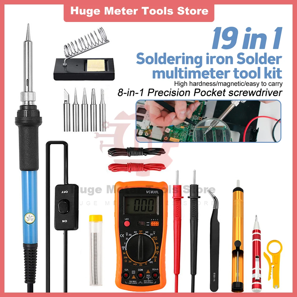 19in1 110V 220V 80W Digital Electric Soldering Iron Adjustable Temperature Soldering Iron Kit Welding Solder Repair Tools