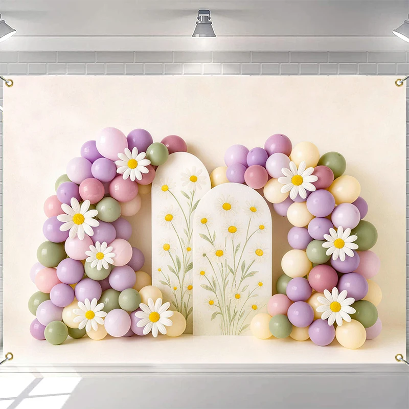 

LS Sunflower Balloons With Arch Backdrops Kids Baby Birthday Cake Smash Props Floral Spring Photo Props Backgrounds