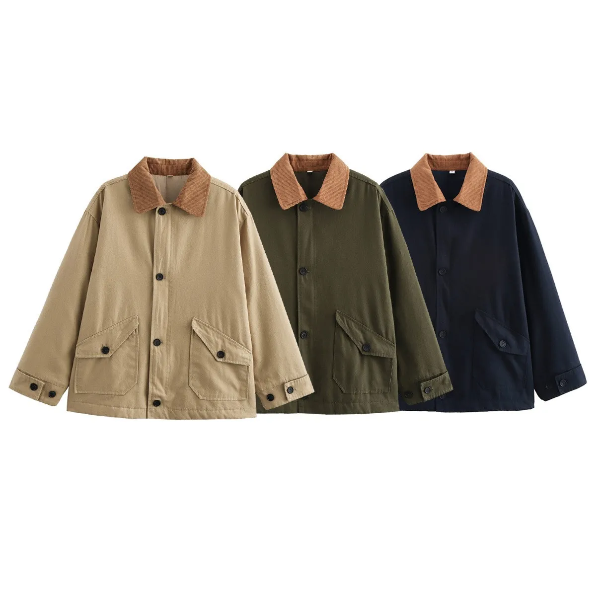 Women's Winter Female Turn Down Collar Long Sleeve Single Breasted Color Block Solid Streetwear Jacket for Spring Autumn