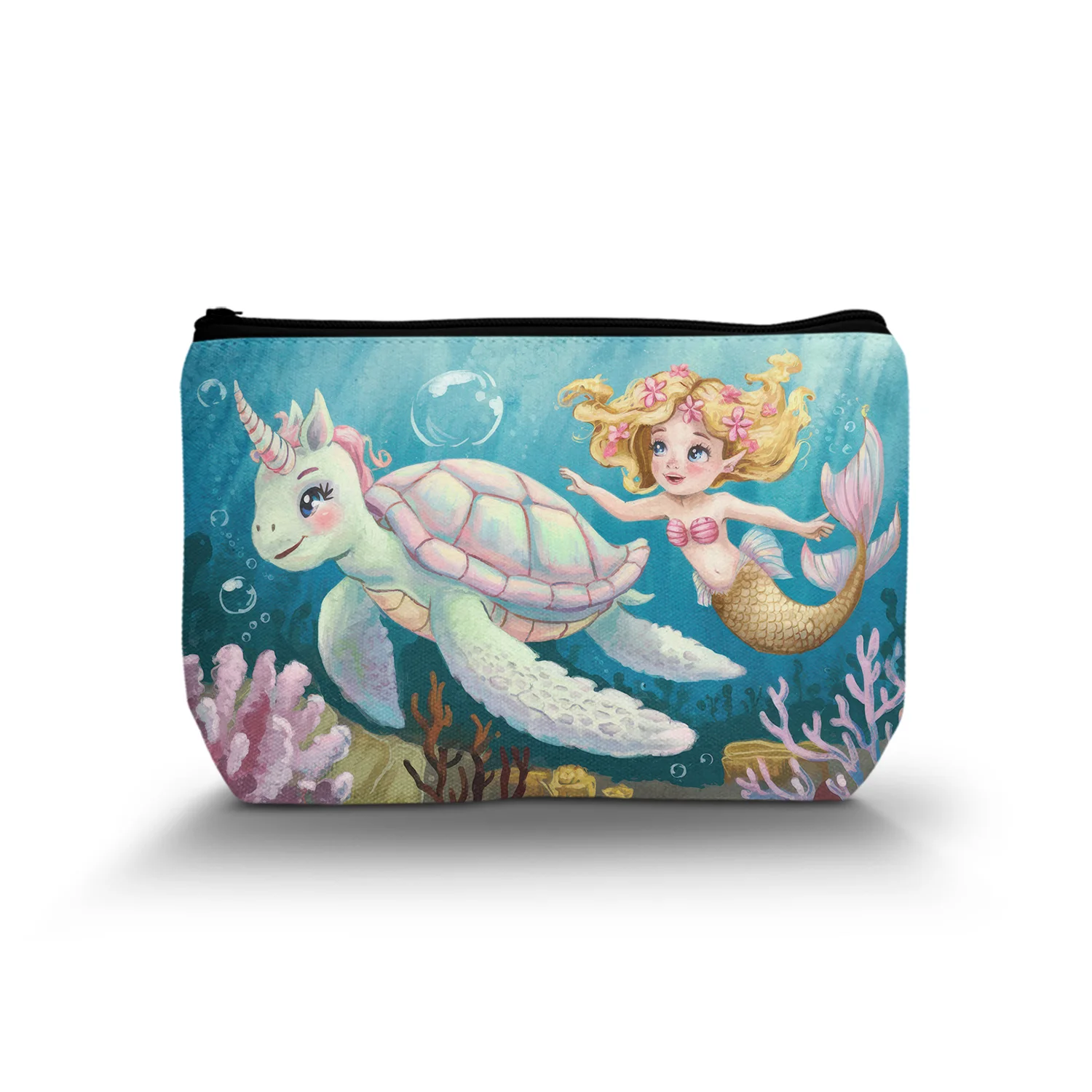 1Pc Charming 3D Mermaid And Turtle Cosmetic Bag Spacious Makeup Organizer For Travel Perfect Holiday Gift Versatile