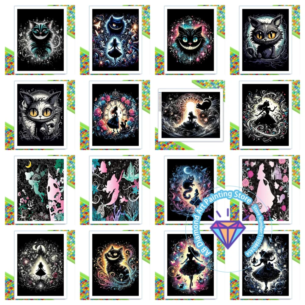 

Alice in Wonderland AB Diamond Painting Kit Square Round Diamond 5D DIY Cheshire Cat Mosaic Handmade Art Adult Gift Home Decor
