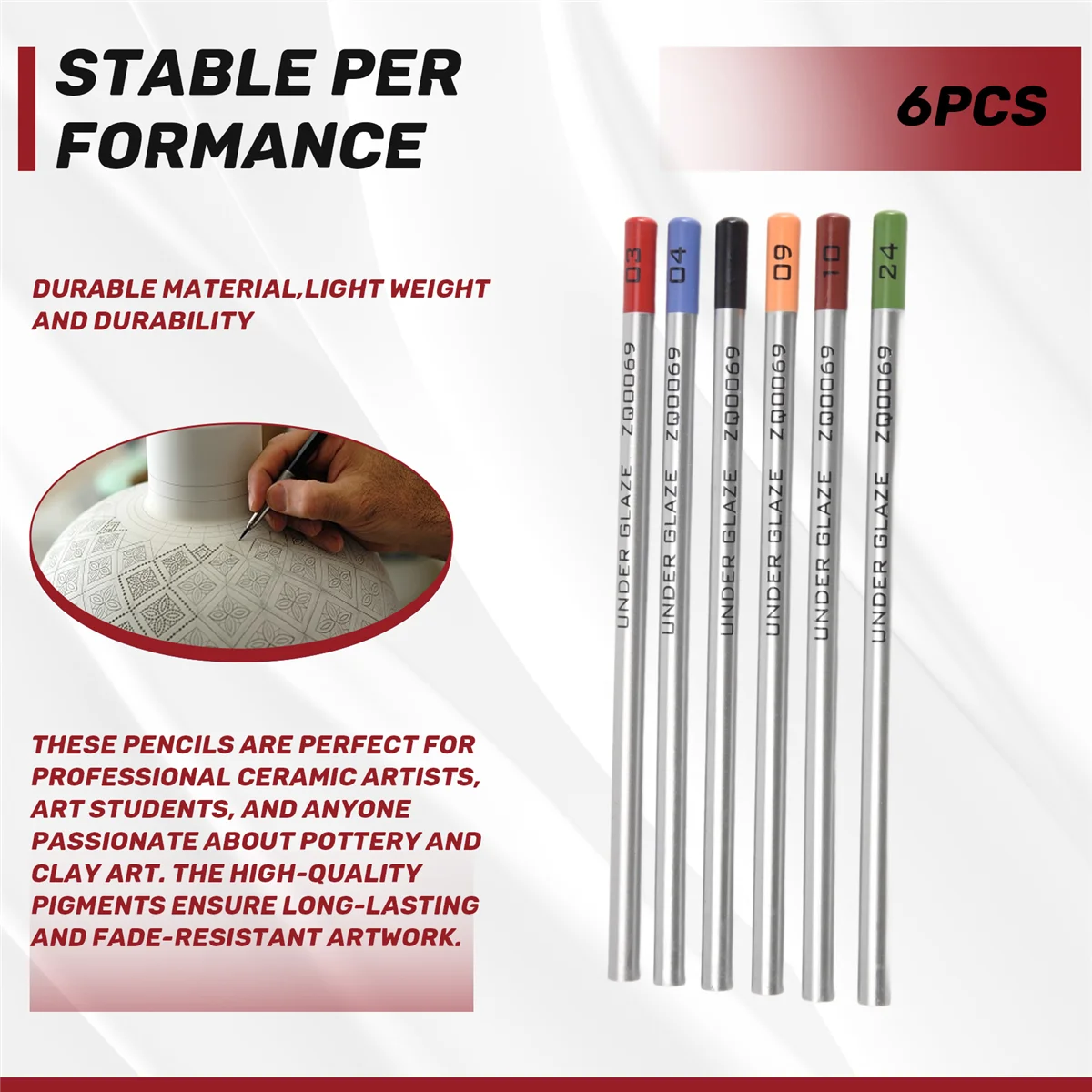 SLQZT 6Pcs Underglaze Pencils for Pottery for Decorating Fused Glass and Under Glaze Ceramics
