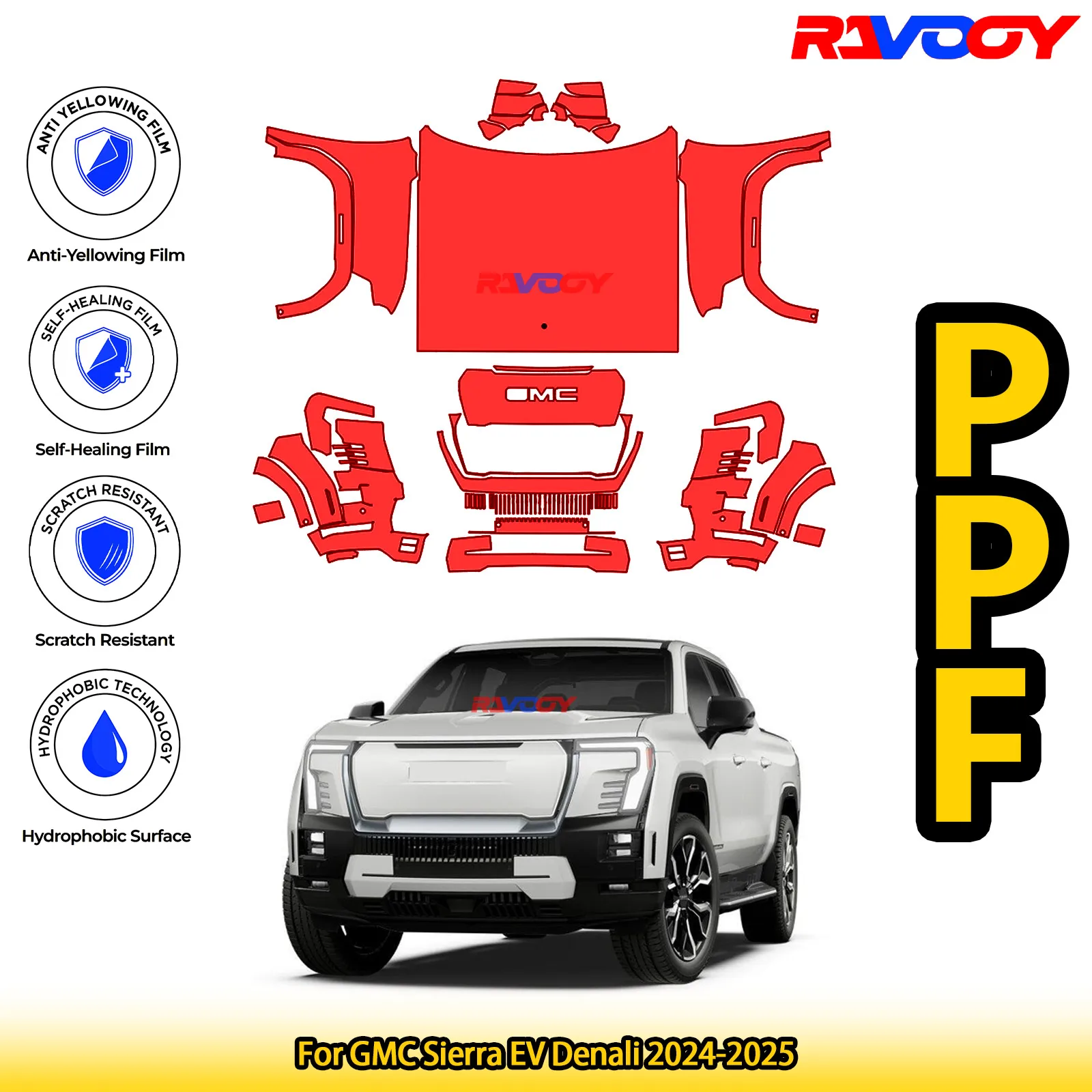 

For GMC Sierra EV Denali 2024-2025 Glossy Matte Black Precut front PPF Kit Paint Protection Film