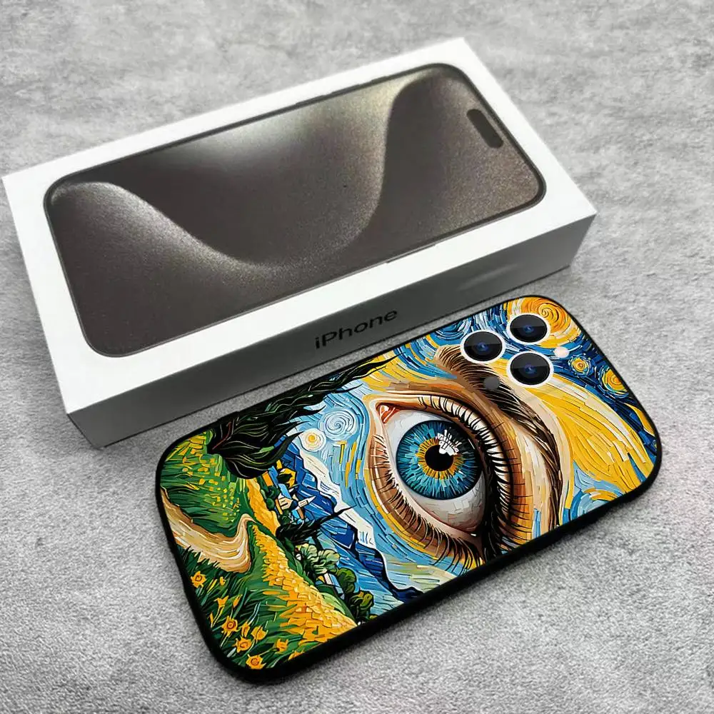 Capa de telefone Sunflower Art V-Van G-Gogh para iPhone 17,16,15,14,13,12, Pro, Max, Plus, E, SE4, Air, Mini caixa macia preta