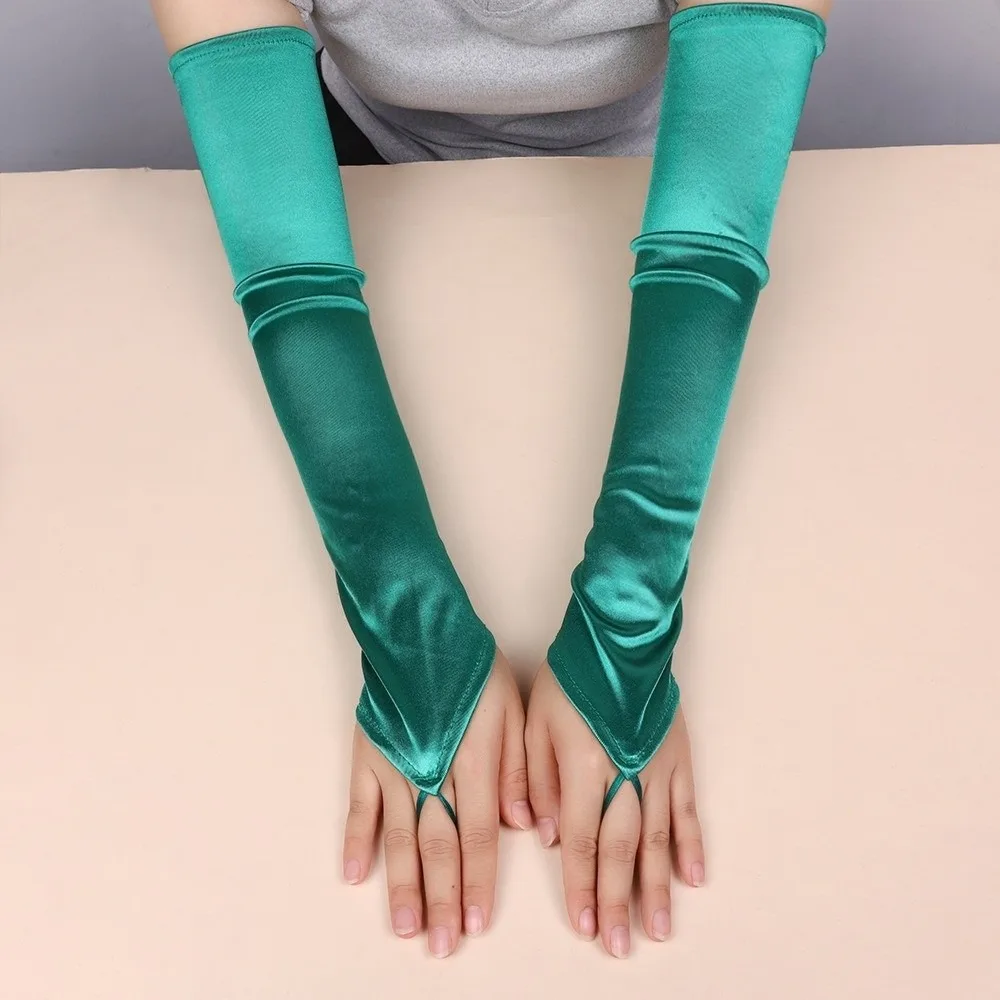 

New 49CM Women Gloves Satin Elasticity Hook Finger Gloves Cosplay Solid Retro Long Fingerless Gloves Wedding Bride