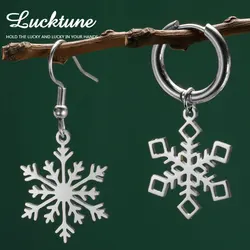Lucktune Christmas Snowflakes Earrings Stainless Steel Snow Flower Hoop Earrings for Women Girl Fashion Daily Ear Jewelry Gifts
