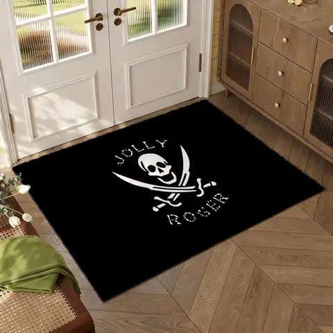 pirate logo cool Floor Mat Soft Thickened Flannel Door Mat Non-Slip Living Room Rug Home Decor