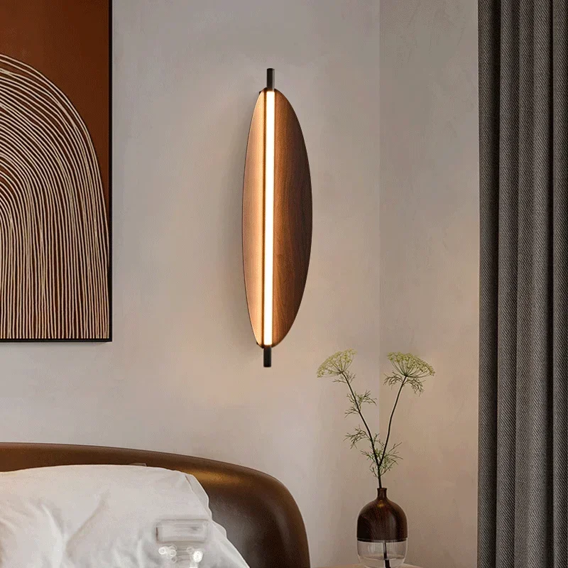 

Nordic Long Strip Living Room Led Wall Lamp Japanese Wood Wall Decora Sconce Simple Bedroom Bedside Stairway Corridor