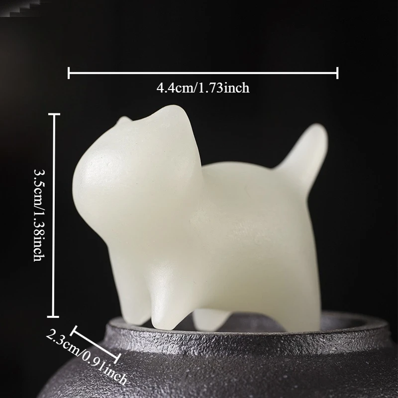1 PC Luminous Stone Cat Figurines Cute Strolling Lazy Lucky Cat Night Light Ornament Home Decor Bedroom Living Room Miniatures