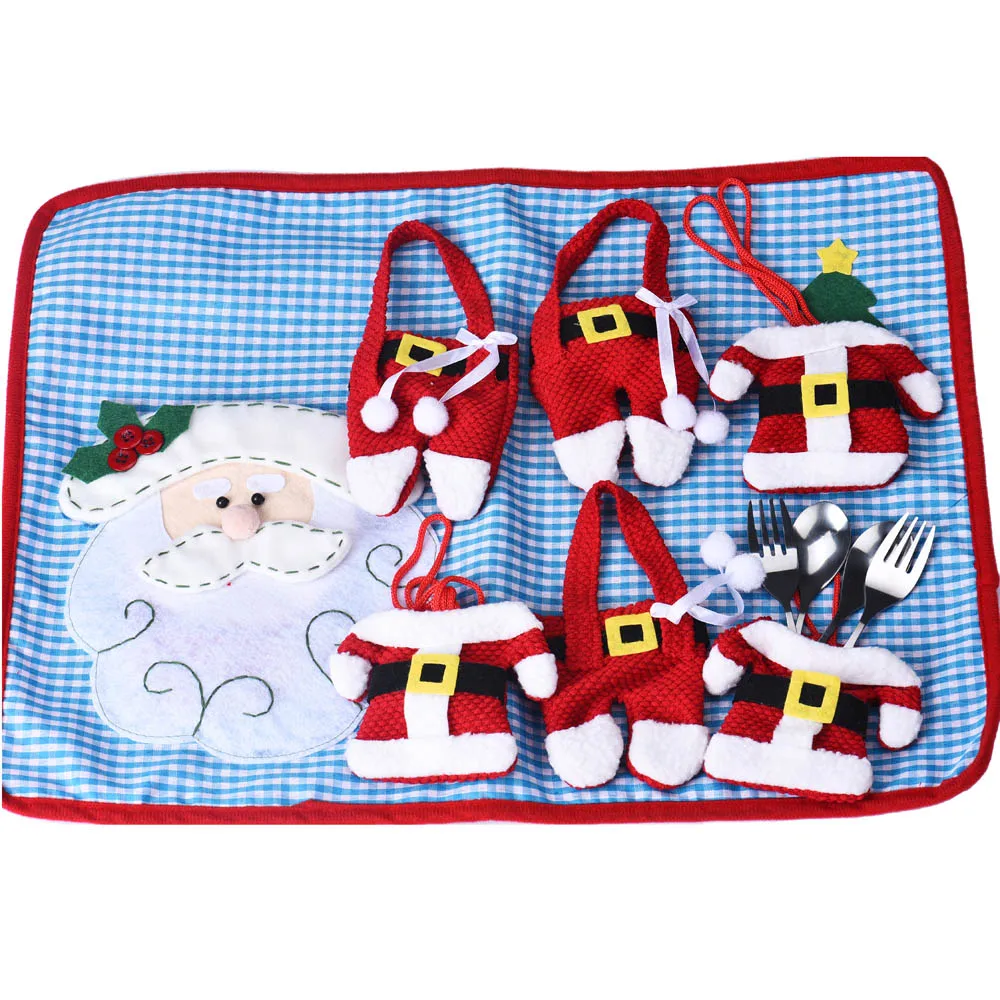 

Santa Claus Christmas Decorations New Year Pocket Fork Knife Cutlery Holder Bag Home Party Table Dinner Decoration Tableware