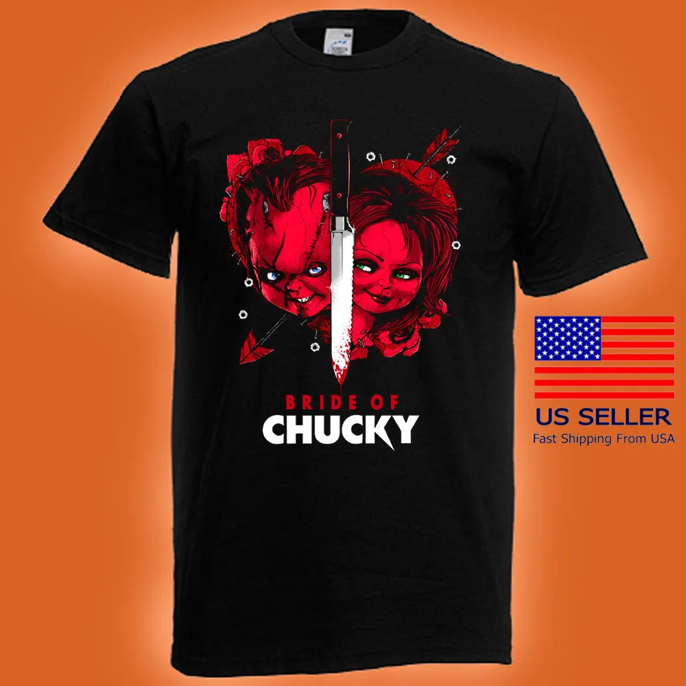 

Bride of Chucky Child's Play Horror Movie Men's Black T-shirt Size S to 5XL