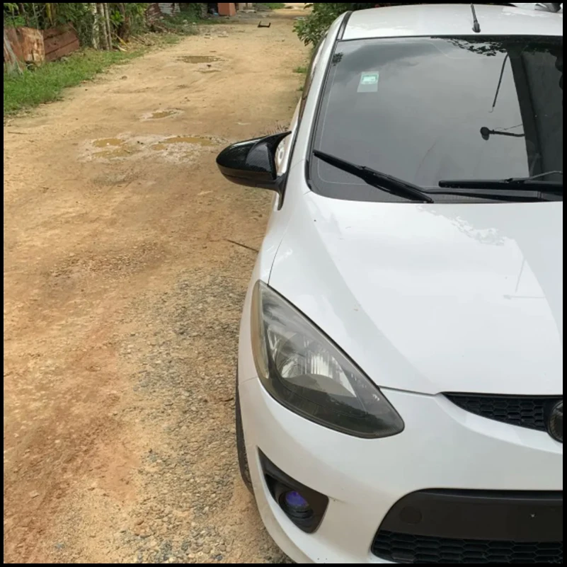 

Car Styling For Mazda 2 Demio 2009-2014 Rearview Mirror Cover Caps Shell Sticker Trim With Horn Decorative Auto Accessories