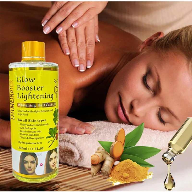 

Массажное масло с арбутином, койевой кислотой и эфирным маслом, 300 мл, с добавлением касторового масла, осветляет и выравнивает тон кожи, восстанавливает и смягчает кожу