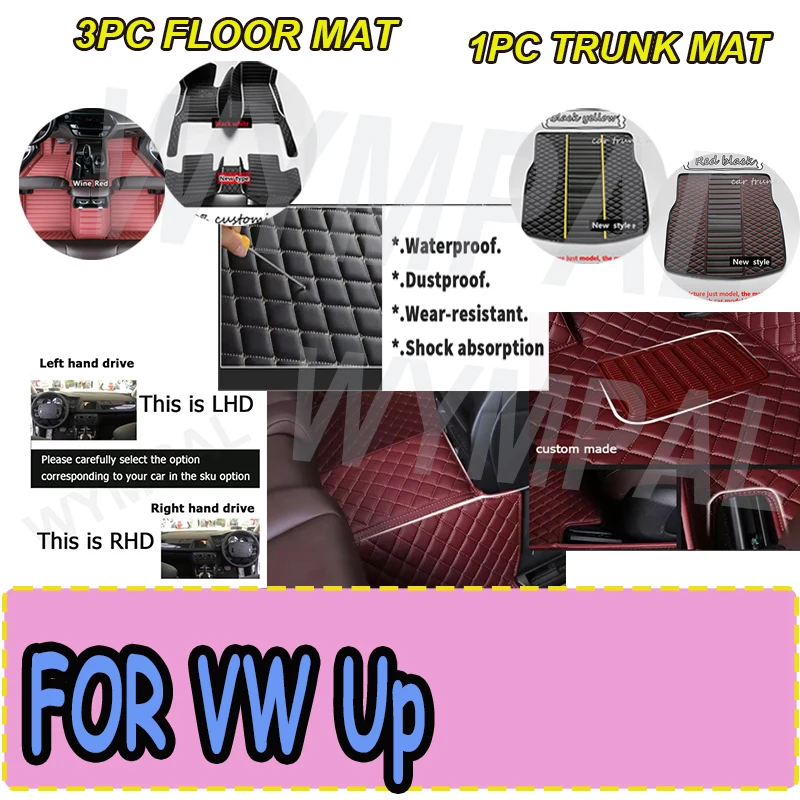 

LUXURY Car Floor Mat For VW VW Up 2012~2019 Waterproof Car Mats Accessoire