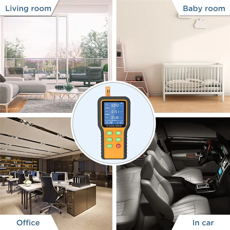 Air Quality Monitor CO2 Monitor Formaldehyde Detector TVOC/Temp./Humidity Indoor with Buzzer Prompt,Backlit ScreenJAS