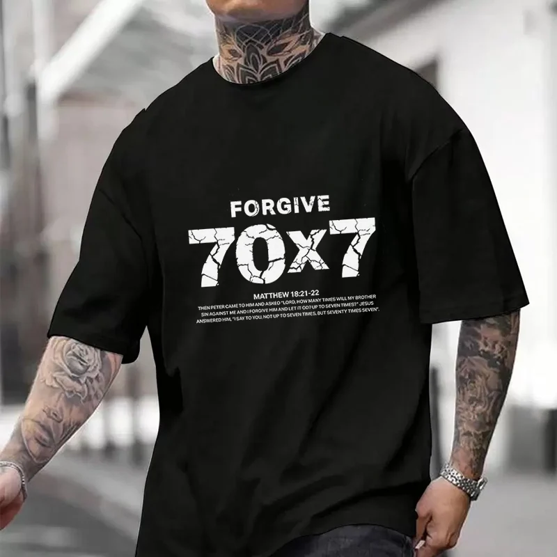 

Forgive 70 Pattern Print Men's And Women's T-shirt Summer New Cotton Tee Short-sleeved Motorcycle Cycling Top