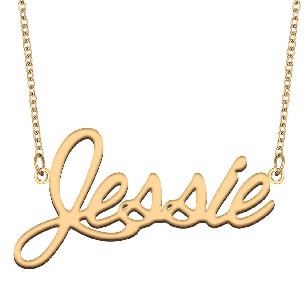 Jessie Name Necklace for Women Stainless Steel Jewelry Gold Color Nameplate Pendant Collares Para Mujer Letters Choker