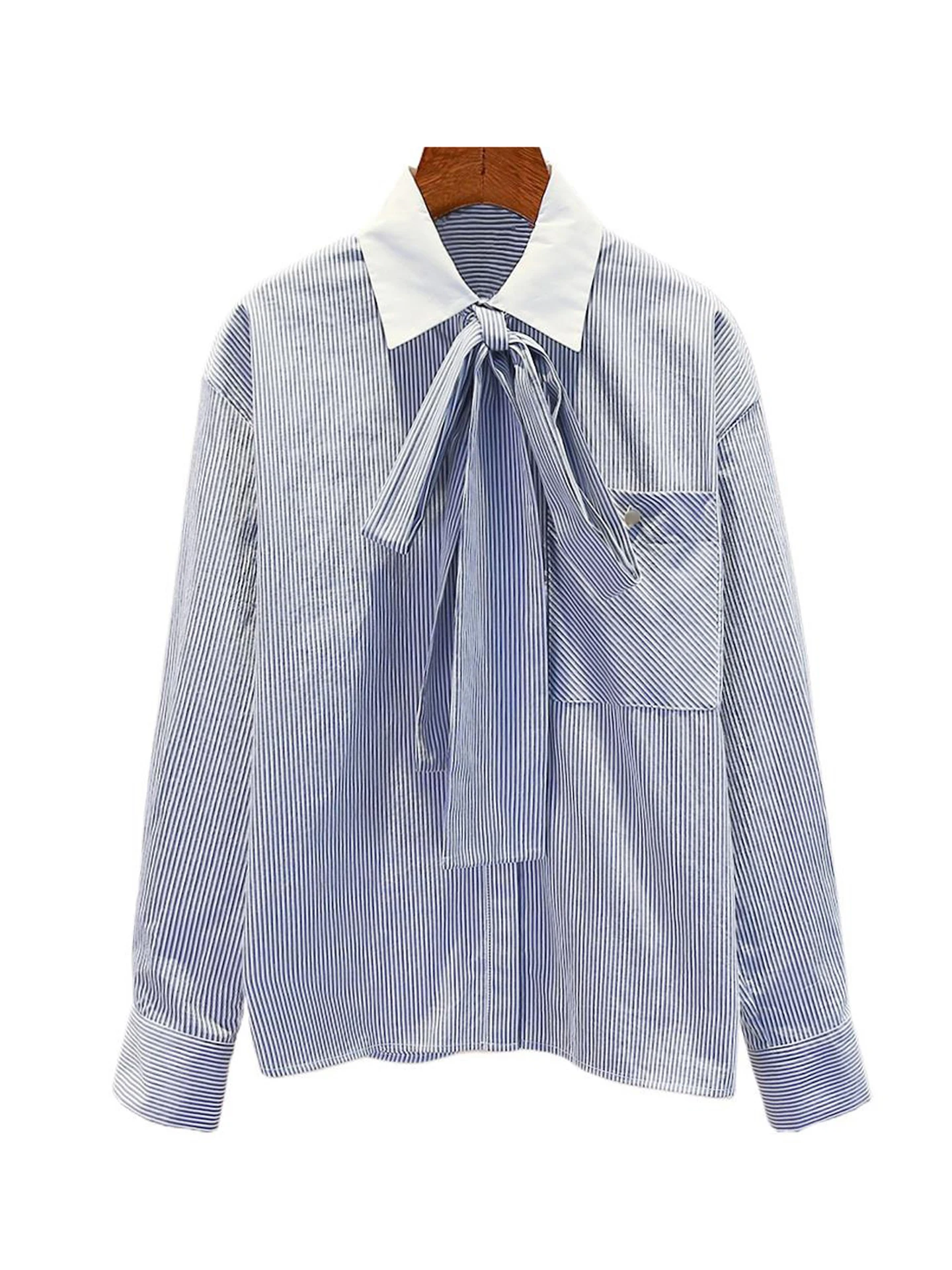 M Home Nan You High End Women's Casual Striped irt with  Knot Belt Autumn Winter Top Commute Sle Loose Fit