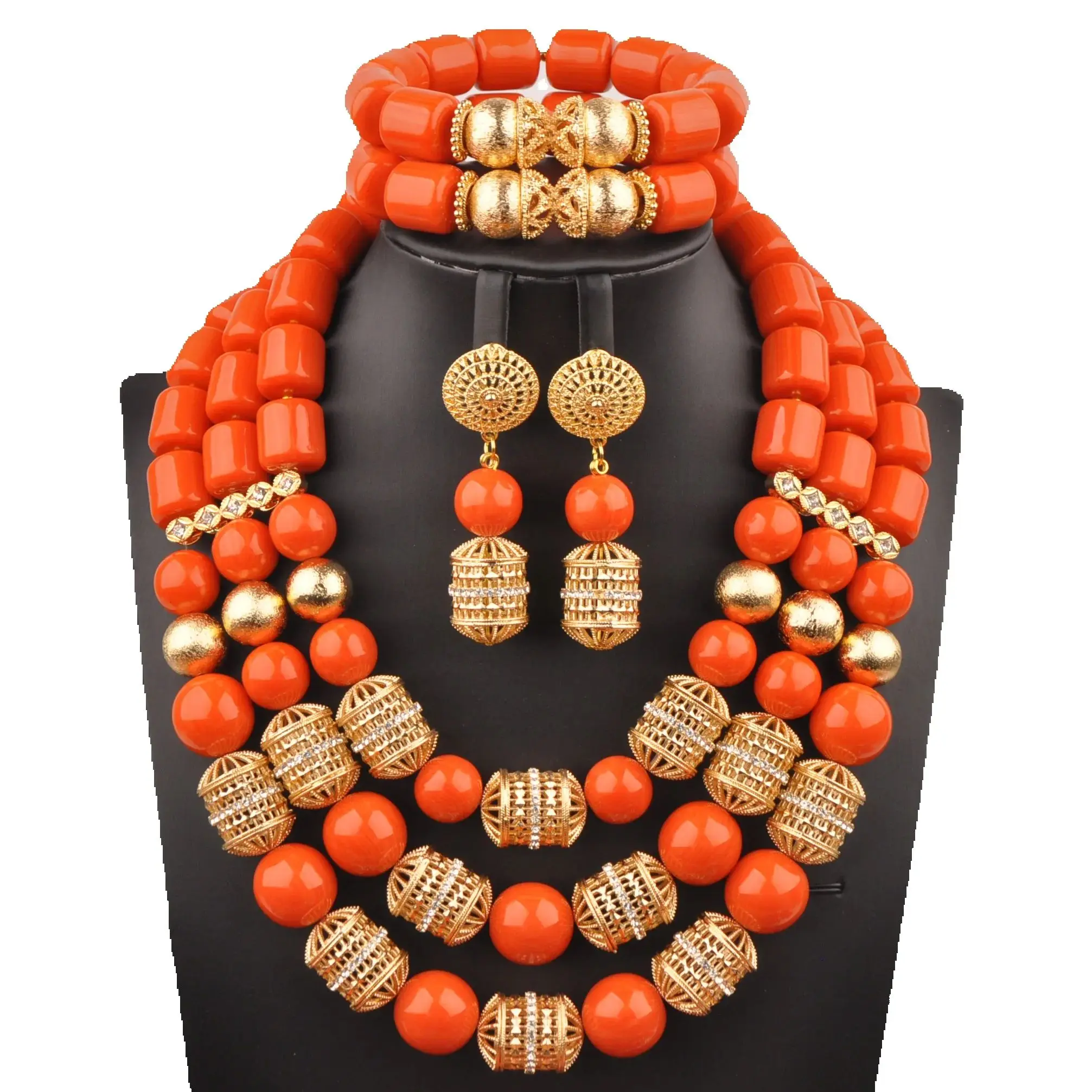 

Fashion African Necklace, Orange Artificial Coral Jewelry Set