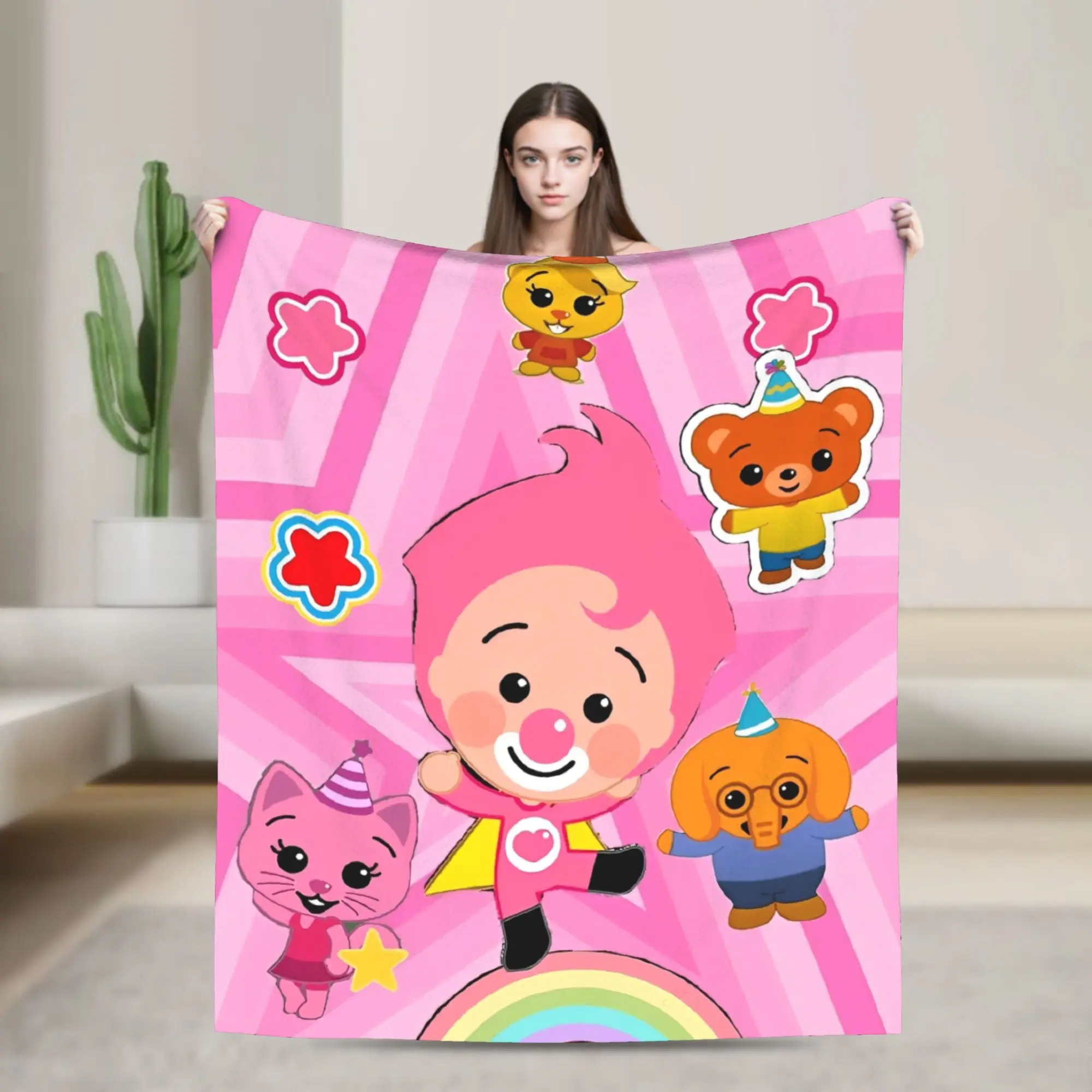 P-Plims Cartoon Clown Blanket Coral Fleece Plush Spring Autumn  Multi-function Soft Throw Blanket for Bedding Outdoor Bedspread