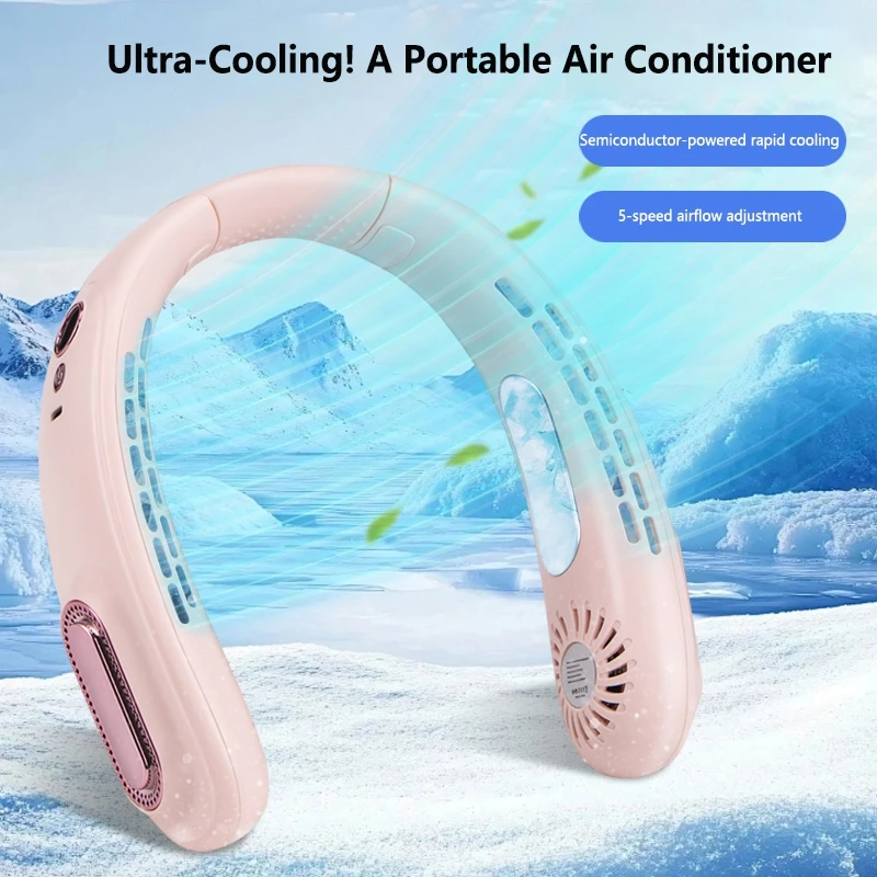 Lenovo Bladeless Neck Fan Portable USB Rechargeable Cooling Plate 5 Speeds Digital Display Hands-Free Wearable Fan