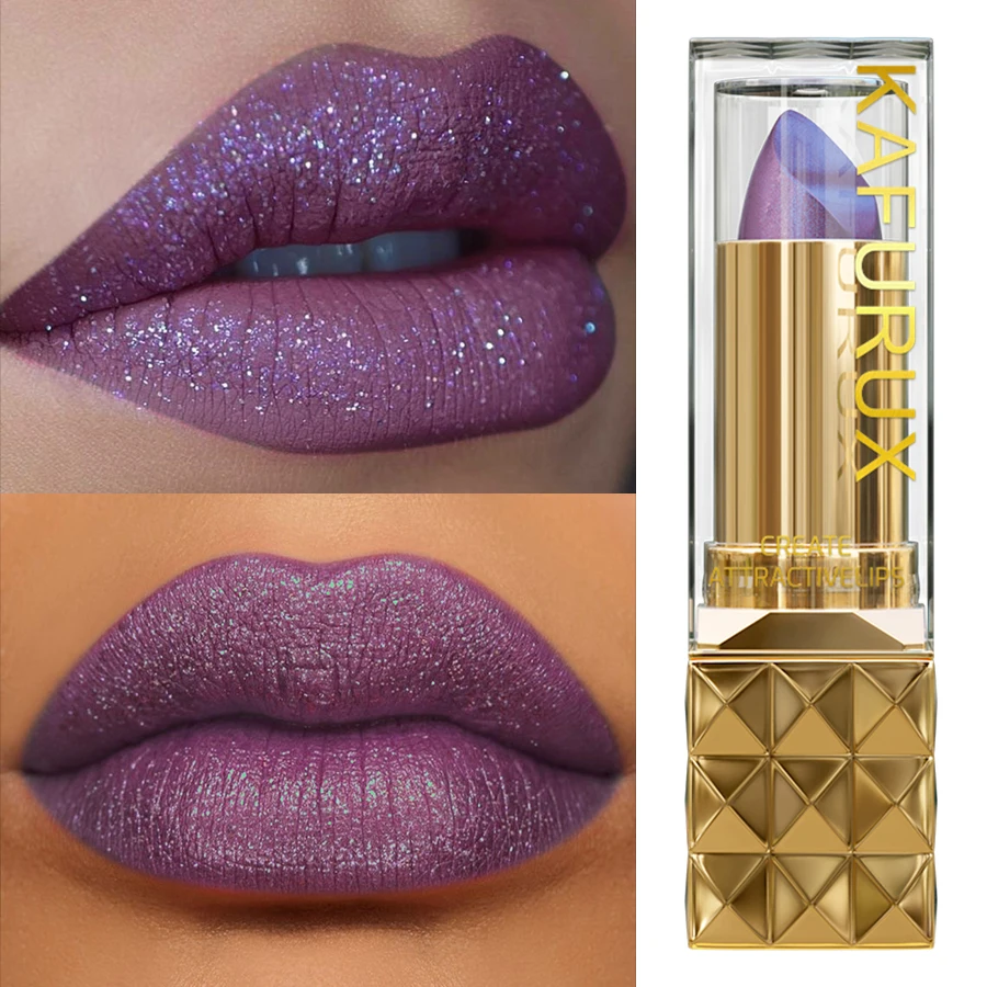 1PC 真珠光沢のある紫茶色のベルベット口紅グリッター防水リップメイクギフトシマーマットダイヤモンド口紅化粧品リップオイル