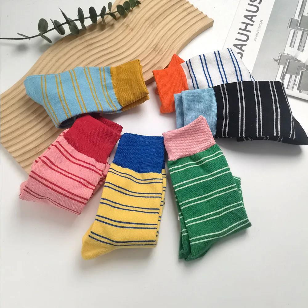 Designer socks Women Colorful Striped Mid Tube Socks Summer Sweat Absorbing Breathable Dopamine Color Matching Casual Socks