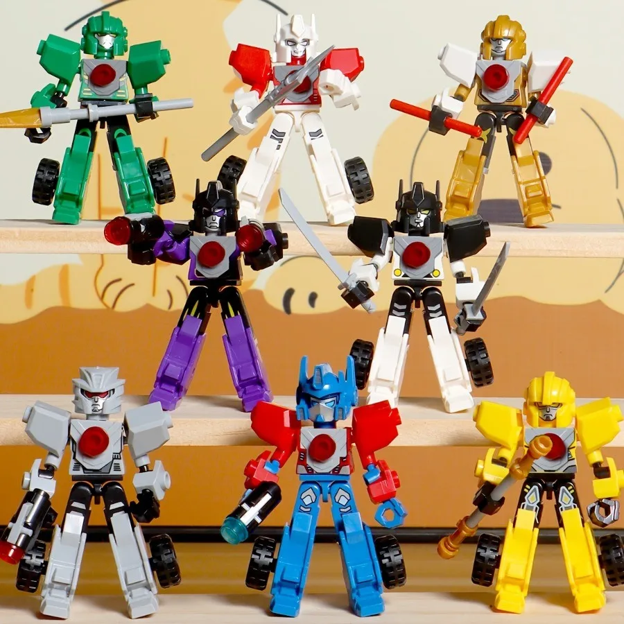 8pcs Transformable Mech Building Blocks The Mecha Freely Disassembled and Reassembled Into A Small Car Model, Children Toy Gift