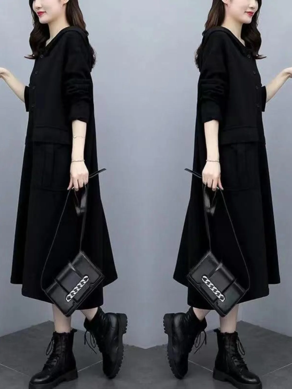 plus Size Allentato Lungo Sve Dr con Big kets Autunno Inverno Abbigliamento casual Nasconde lusinghiero Felpa con cappuccio per plus S...