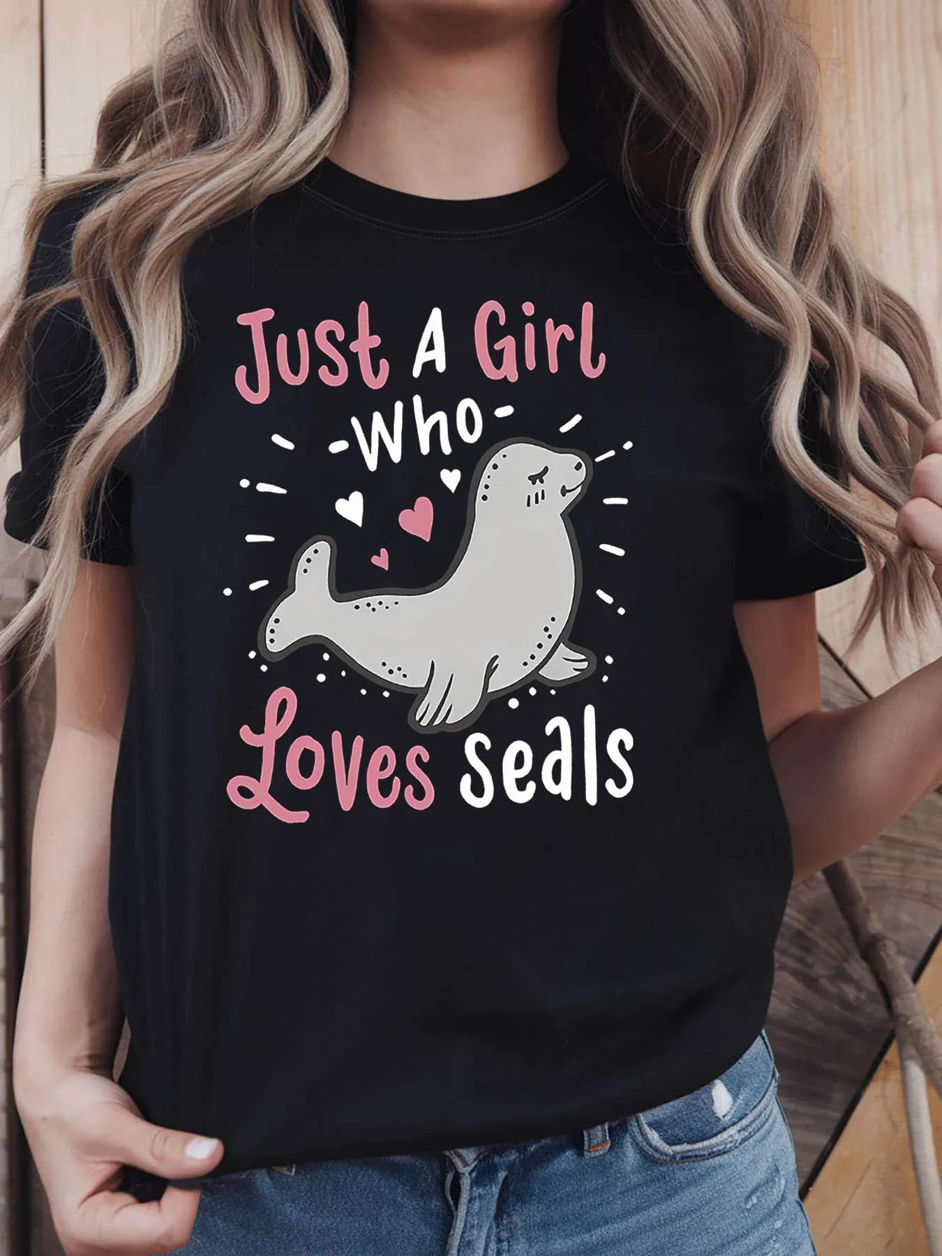 Seal Lover Just A Who Loves Seals Graphic Print T Shirt Women Short Sleeve Crew Neck Casual Tee Daily Leisure Holiday Gift