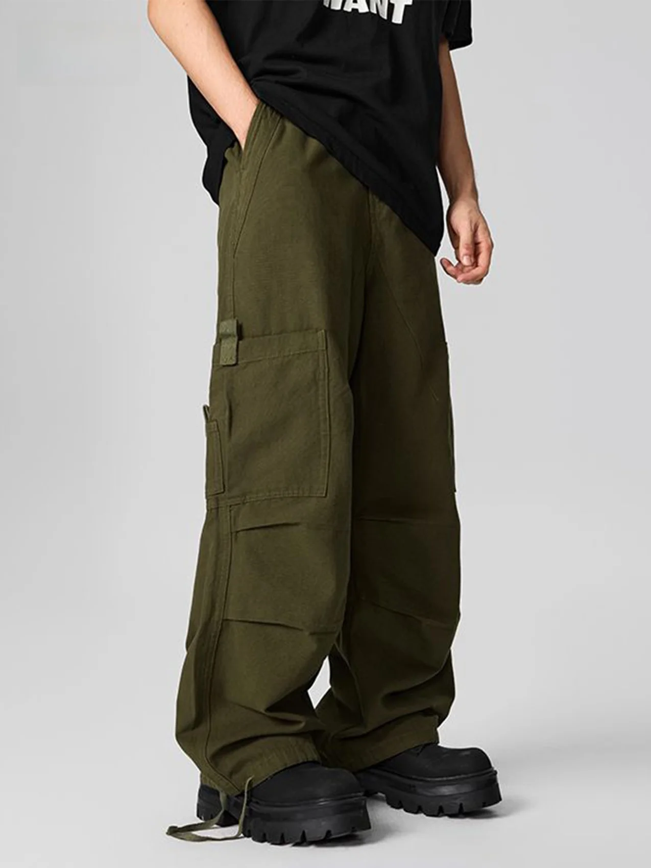 

Ретро американские рабочие брюки с несколькими карманами, свободные прямые брюки с широкими штанинами, повседневные длинные брюки, модные мужские и женские хлопковые дышащие брюки...