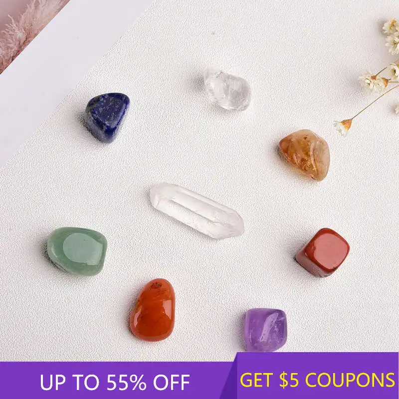 7 Chakra Healing Crystal Stones Set Natural Quartz Gemstone Reiki Balance Mineral Rock Polished Tumbled Stone Kit W/ Carry Pouch