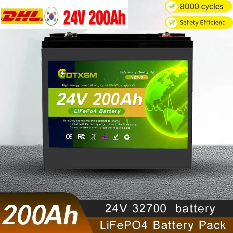 

100%New 32700 24V 200Ah lithium iron phosphate battery Built-in 100A BMS,for Solar Marine Overland Off-Grid LiFePo4 Battery