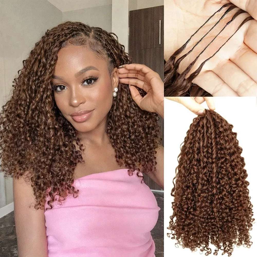

#2 Chocolate Brown Braiding Twist Small Spirals Curly Crochet Human Hair Feather-Line Invisible Knotless Crochet Hair For Women