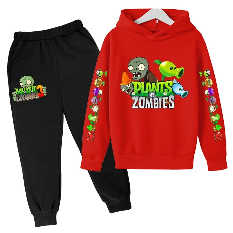 New Cartoon Plants vs. Zombie Clothing Autumn And Winter Children\'S Clothes Long-Sleeved Suit Kids Sportswear Hoodie Costume Set