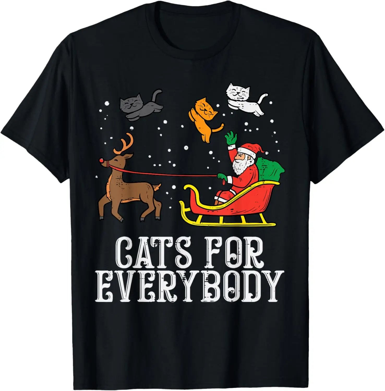 

Merry Christmas Cute Cats for Everybody Elk Funny Xmas Women Santa Printed T-shirt Casual Style Crewneck Tops Tee Shirt Short