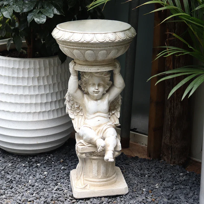 

Vintage European Style Little Angel Villa Balcony Garden Ornament Roman Flower Pot Courtyard Decoration