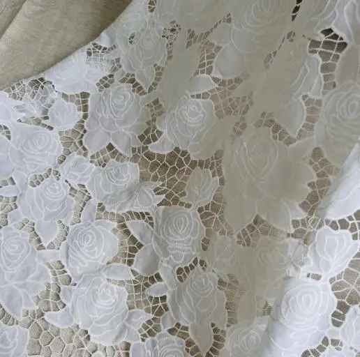 Cotton Laser Embroidered Rose Fabric for Sewing Dress Fashion Clothes DIY Handmade Crafting By The Meter