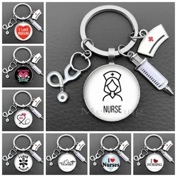 New personalized nurse keychain doctor nurse glass dome key chain stethoscope accessories I love nursing exclusive gift
