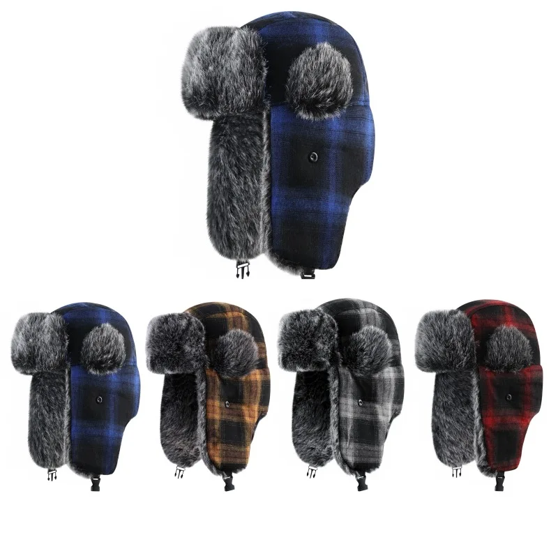 High-quality supply of men's and women's checkered Lei Feng hats Thickened, warm, fashionable, Korean-style outdoor hats
