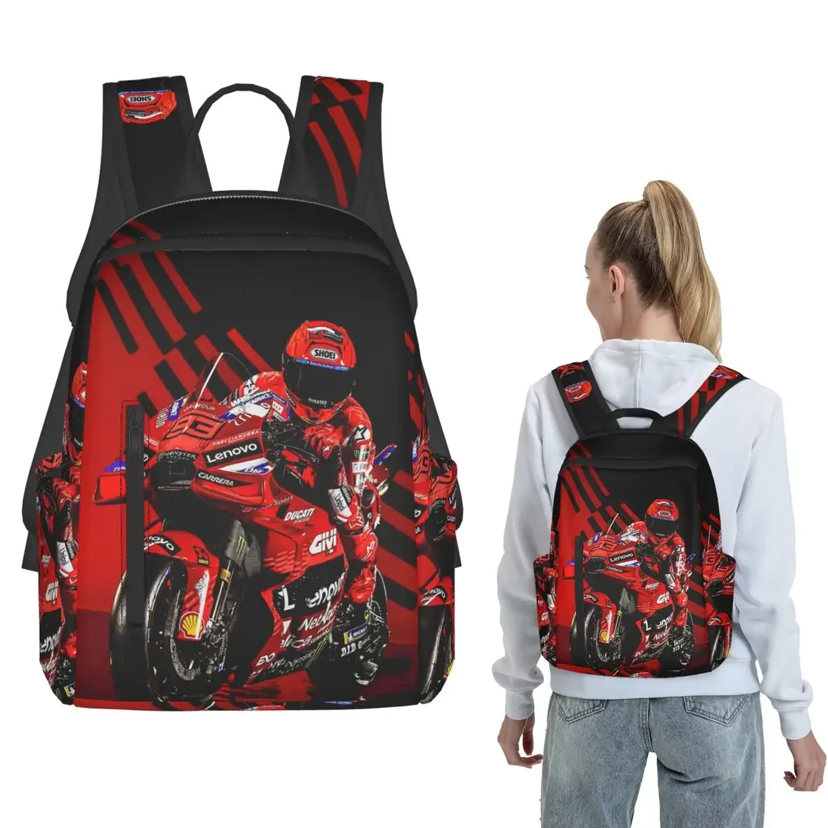 Motorcycle Racing Marqueze Backpack Large Capacity Boys Girls BookBag School Bag Shoulder Bags for Men Women