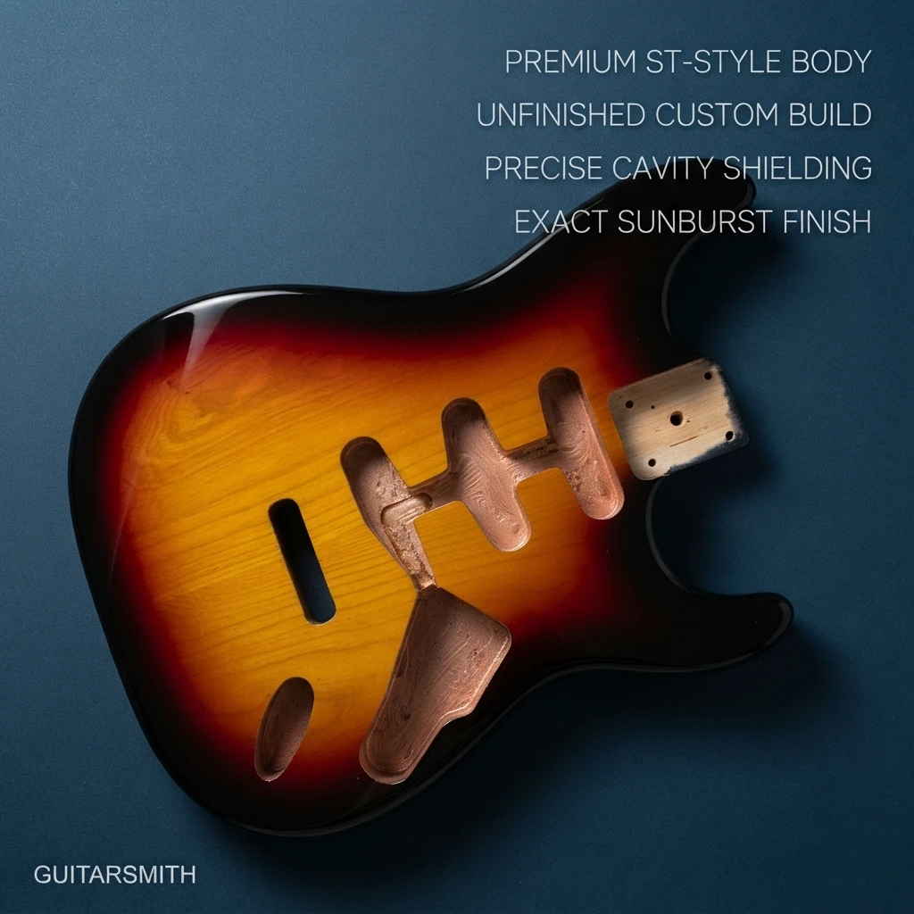 ST guitar body, alder guitar body, sunburst guitar body, gloss finish, black binding, strat body replacement part