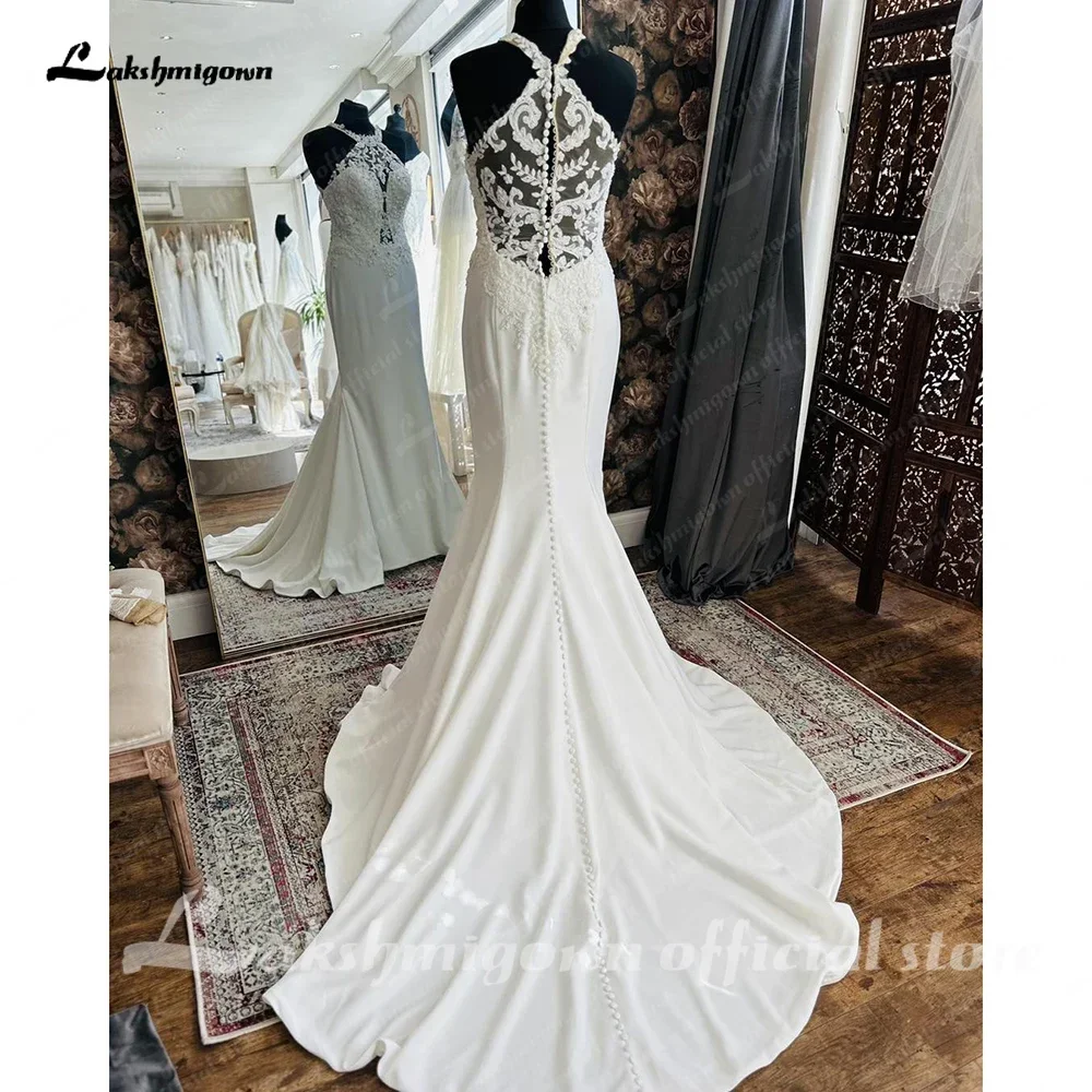 Lakshmigown Crepe Pizzo Morbido Raso Sirena Abito da Sposa per Le Donne 2025 Abito da Sposa Cutom Made abiti da novia sirena