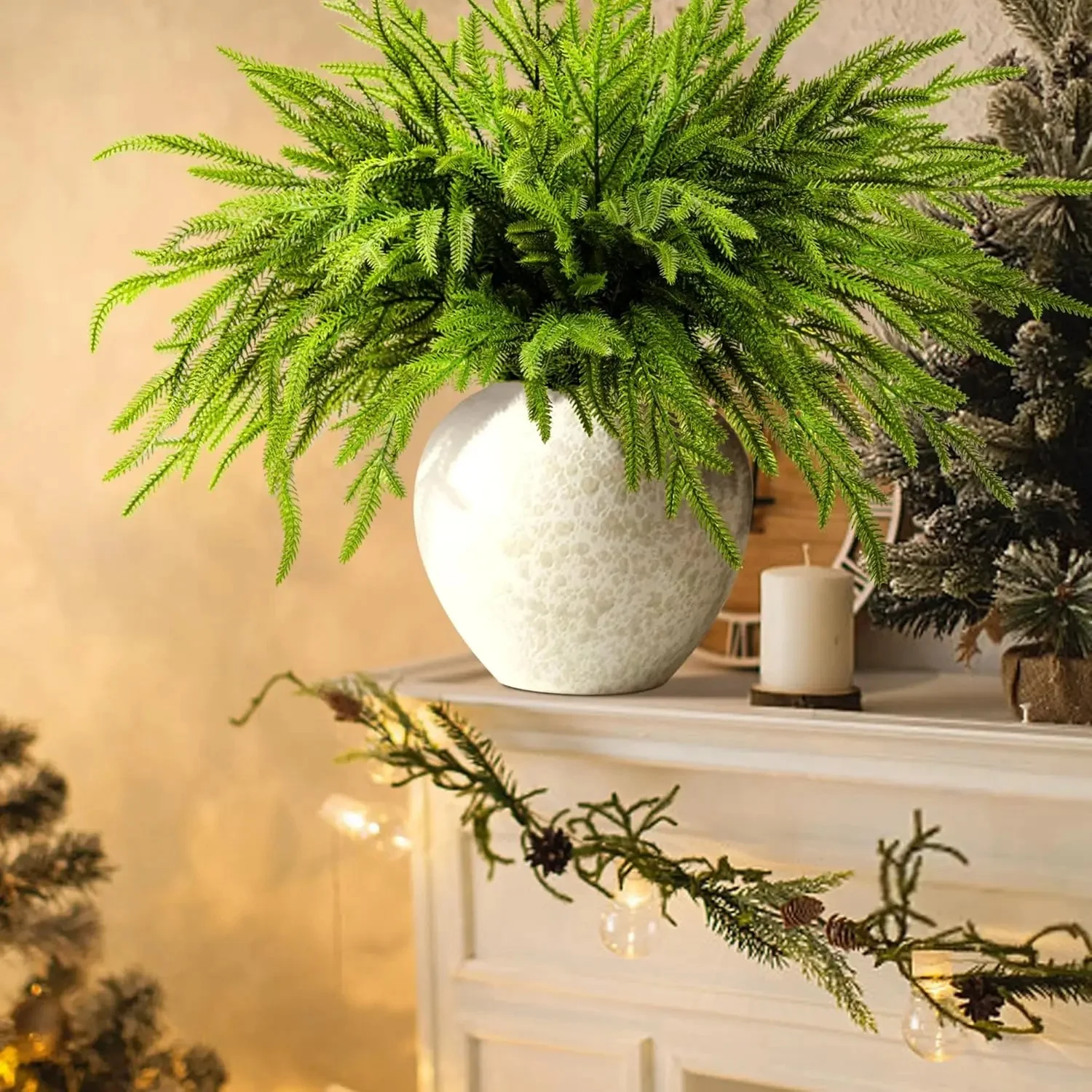 

6PC Christmas Norfolk Pine DIY Christmas Artificial Simulated Branches Green Plants Fake Plants Xmas Decoration Ornament