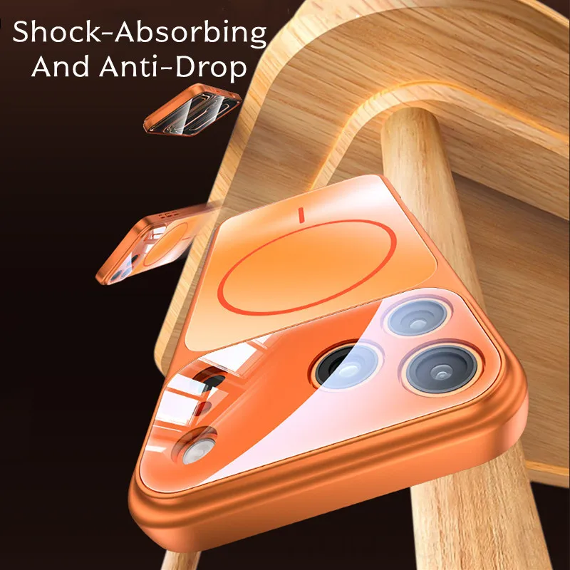 

Чехлы для телефонов с матовым магнитным большим окном для IPhone 17 16 15 13 PRO MAX 14 Plus 17AIR, противоударная задняя крышка со звездным оранжевым стеклом