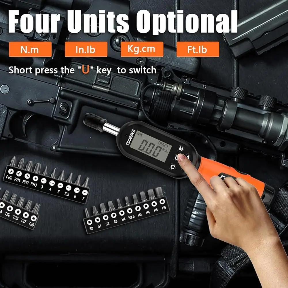 38pcs Digital Torque Screwdriver Set 1/4 Inch Drive Adjustable Electronic Torque Wrench with LED Indicator Calibration