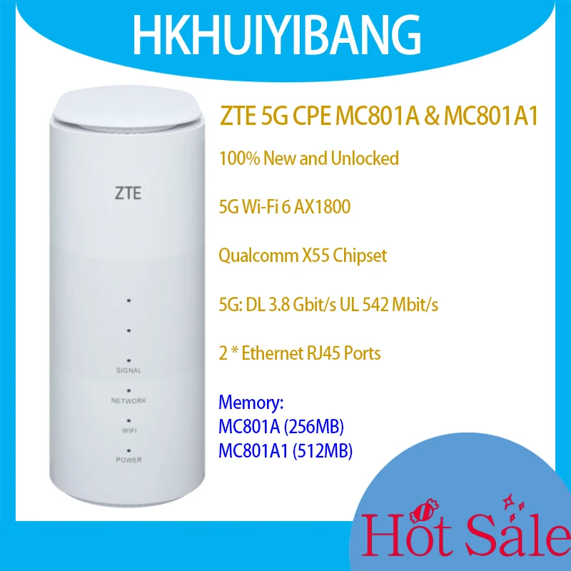 잠금 해제 ZTE MC801A 와이파이 6 3.8Gbps 5G 무선 라우터, 4G LTE Cat22 듀얼 밴드 모바일 핫스팟 RJ11 5G SIM 카드 기가비트 홈 라우터